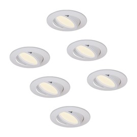HCFEI Set of 6 LED Recessed Spotlights, Dimmable, Matt White, Swivel, 5 W, Flat, 230 V, Recessed Spotlight, 68 mm Borehole, Warm White, 3000 K, 120° Beam Angle
