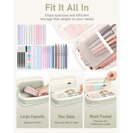 Four Candies Four Candies 39 PCS Aesthetic School Supplies with Cute Pen Case, 12 Pastel Highlighters, 5 Black Ink Gel Pens, 6 Mechanical Pencils Set 0.5 & 0.7 mm for Students Stationary College Essentials (Green)