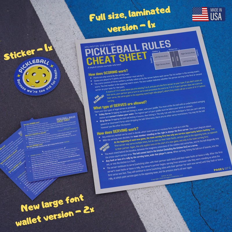 Pickleball Rules Cheat Sheet, The Perfect Courtside Reference, Made in