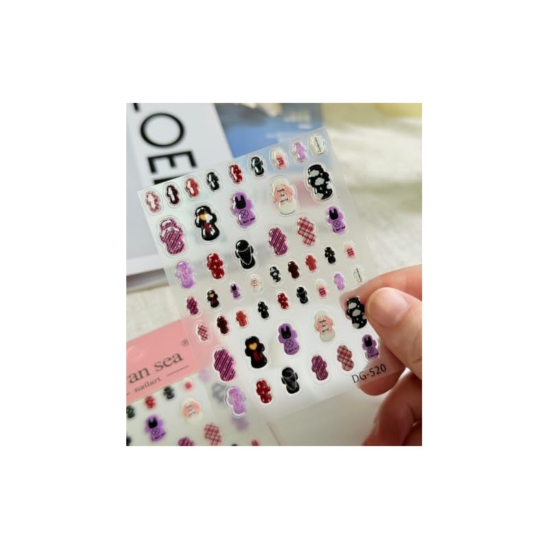 2 Sheets Cute 3D Sanitary Pad Nail Art Stickers (Dark