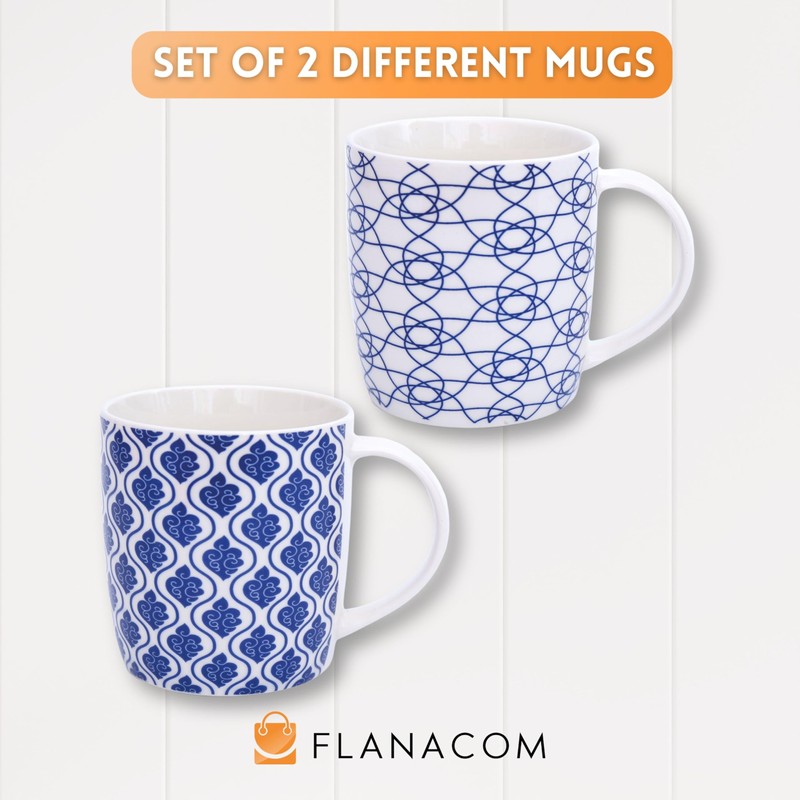 Flanacom Set of 4 Boho Coffee Cups, Large Oriental Design
