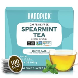 HANDPICK, Spearmint Tea Bags (100 Count) Non-GMO, 100% Pure Spearmint Leaf Tea Bags Certified by Tea Board of India | Raw from India, Round Eco-Conscious Tea Bags