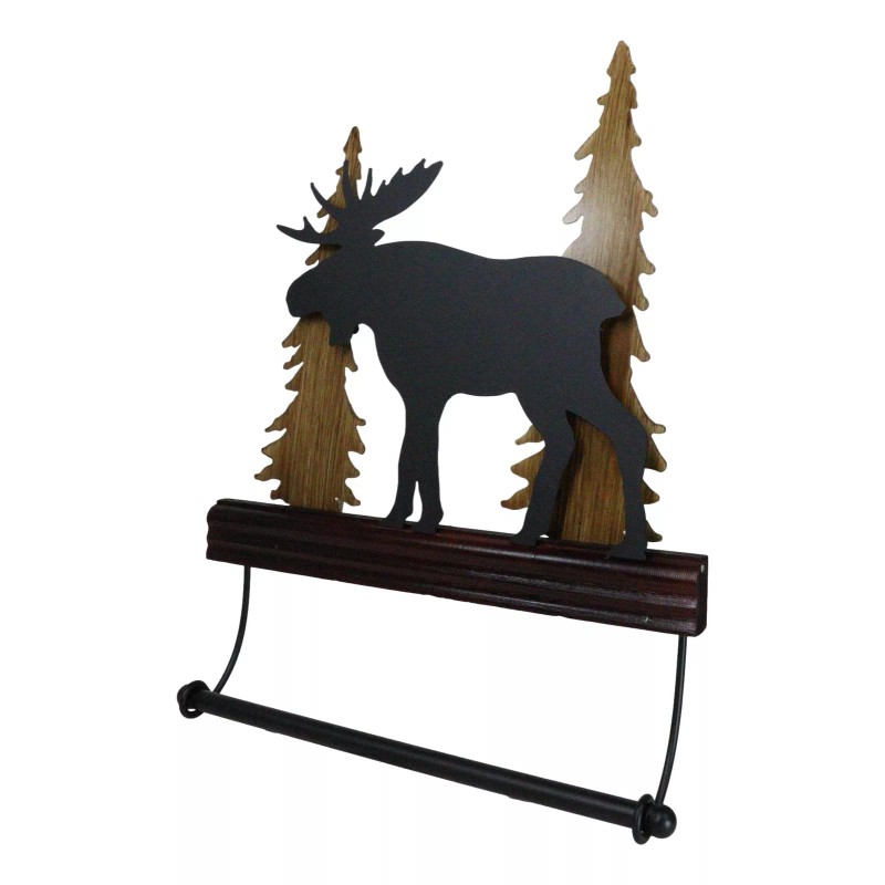 Rustic Western Elk Moose Deer by Pine Forest Wooden Wall