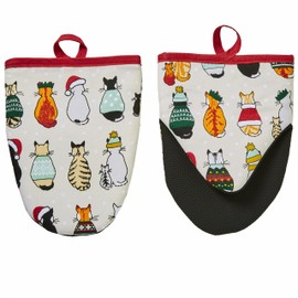 Ulster Weavers - Christmas Oven Mitts with Cats (18 x 14.5cm) - Mini Oven Gloves with Cats - 100% Cotton - Christmas Cat Oven Gloves Heat Resistant - Christmas Kitchen Decorations - Cat Lovers Gifts