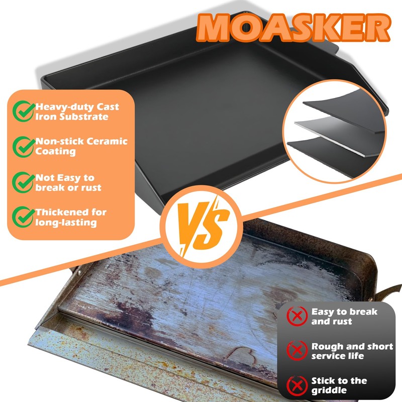 MOASKER Universal Cast Iron Griddle 18.6" x 14", Pre-Seasoned Nonstick