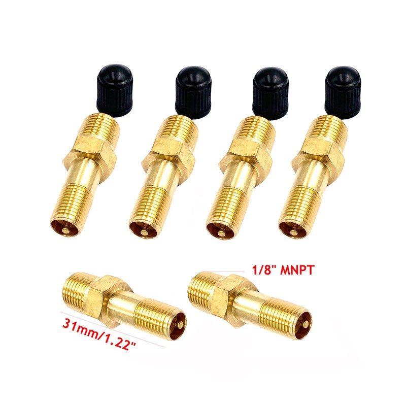 6Pcs Schrader Valve Adapters with 1/8" Male NPT,Brass 1/8" NPT