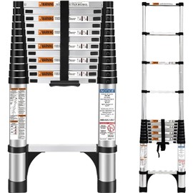 HBTower Telescoping Ladder, 12.5 FT Aluminum Extension Ladder,Heavy Duty 330lbs Max Capacity, Multi-Purpose Collapsible Ladder for RV, Household and Outdoor Working
