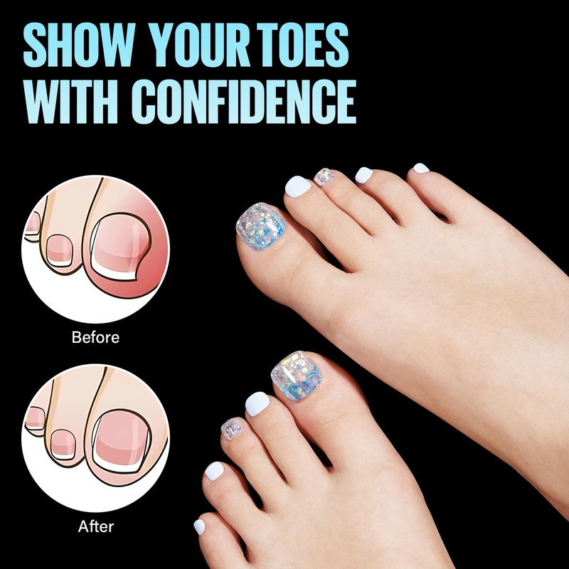 TOMICCA Pack of 120 Transparent False Toenails Kit, 12 Sizes