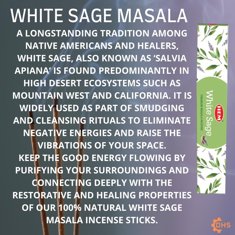 HEM White Sage Premium Incense Sticks, Full Pack of 12,