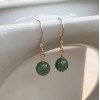 Unbranded 14K Gold Natural Green Jade Round Hoop Dangle Earrings