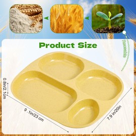 Blcculi 8 Pack Unbreakable Divided Plates,9 Inch Wheat Straw Divided Plate,4 Compartment Plates,Lightweight Reusable Portion Control Plate,Microwave & Dishwasher Safe,BPA Free