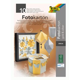 folia 611 Pad with Photo Card in Gold/Silver, DIN A4, 10 Sheets, 300 g/m², Ideal Basis for a Wide Range of Crafts Such as Window Pictures, Scrapbooking, Card Making