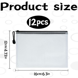 Pack of 12 A6 Document Wallets, Document Folder A6, Document Bag with Zip, Document Bag with Zip, Document Bag Zip, for File Paper Receipts (Black)