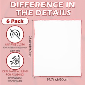 6 Pack Premium Microfiber Wine Glass Polishing Cloths, Large Lint-Free Drying Towels for Glasses, Stemware, Glassware, Camera Lenses, 23.6 Inch X 19.7 Inch (White)