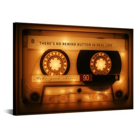 iKNOW FOTO Vintage Cassette Tape Canvas Wall Art Retro 90s Music Decor Motivational Make Good Choices Life Has No Rewind Inspirational Office Bedroom Living Room Wall Art 24x36 Inches Ready to Hang