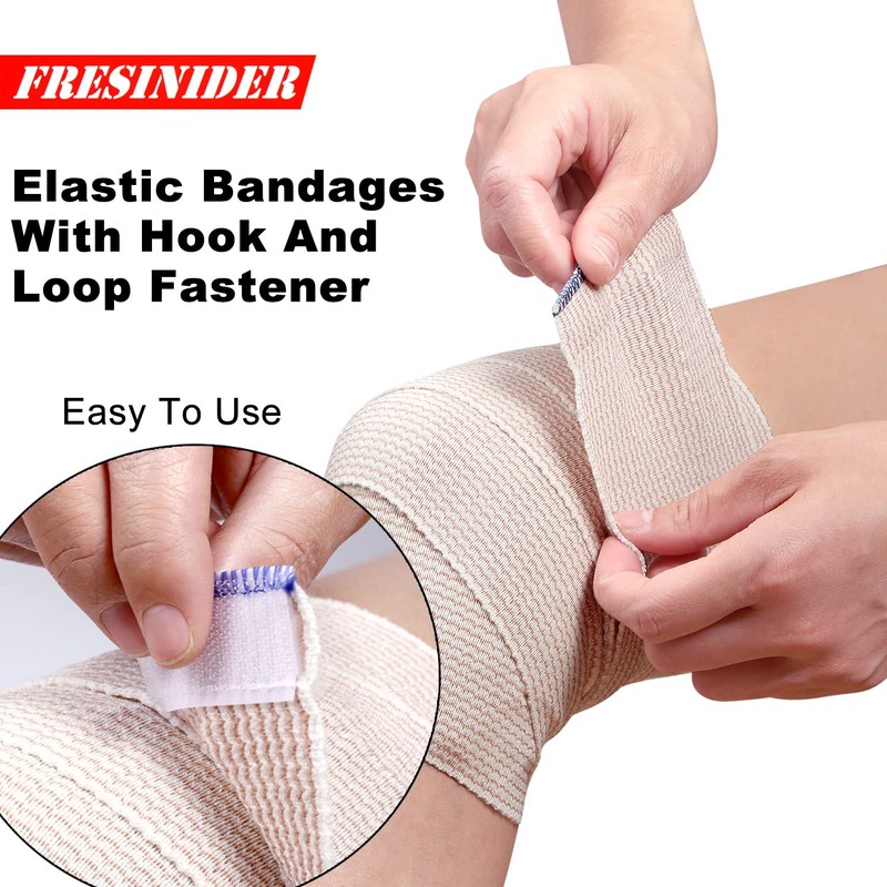 FRESINIDER Premium Elastic Bandage Wrap, 6 Pack 4" Cotton Latex