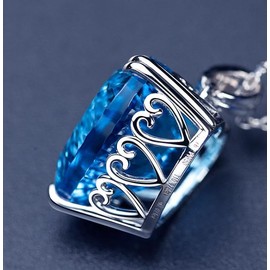 Blue Crystal Topaz Pendant Ocean Heart Shaped Necklace 925 Sterling Silver Birthstone Necklace for Women, 1.2 Ct Heart Birthstone Necklace Jewelry Anniversary Valentines Day Gifts