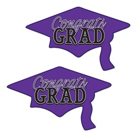 Beistle Purple Congrats Grad Cutouts, 2-Count, Large Graduation Cap Decorations for Celebrations, High School and College Academic Achievement Party Supplies, 22.25” x 36.75”
