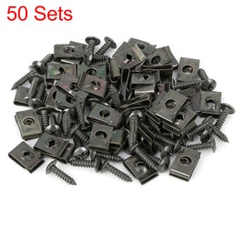 X AUTOHAUX 50 Sets 4.2x16mm U Clip Screw Assortment Car Clips Fasteners with Screws for Bumper Dash Door Panel Interior Army Green