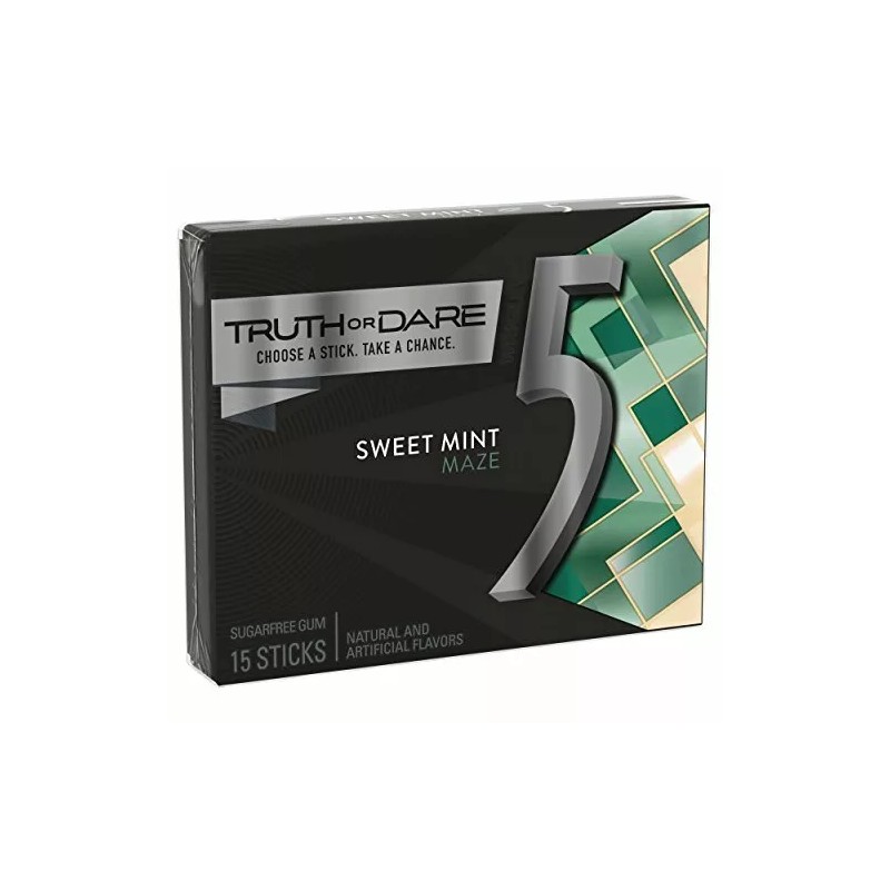 Five 5 GUM Sweet Mint Sugar Free Chewing Gum, 15