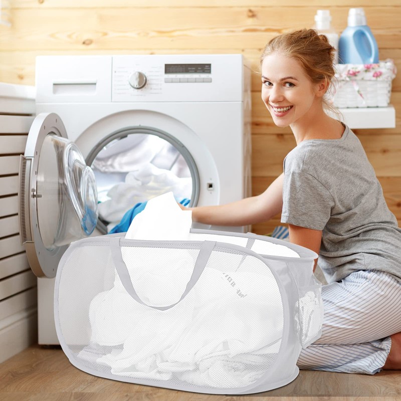Strong Mesh Pop Up Laundry Basket, Collapsible Laundry Hamper with