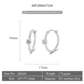 LGSY 925 Sterling Silver/Gold Plated CZ Round Hoop Earrings for Women, Design Rope Twisted Earrings for Fashion Jewelry