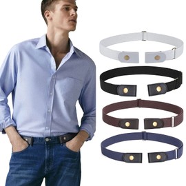 WERFORU 4 Pieces Men's No Buckle Belts Buckle Free Belt No Show Elastic Belts Durable Adjustable Invisible Waist Belt Buckless Stretch Belt Black/Coffee/Blue/Grey