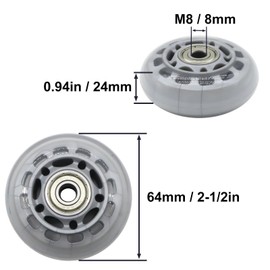 Inline Skate Wheels 64mm, Clear Roller Blade Replacement Wheels with Bearings for Skate, Office Chairs, Luggage (4 Pack)