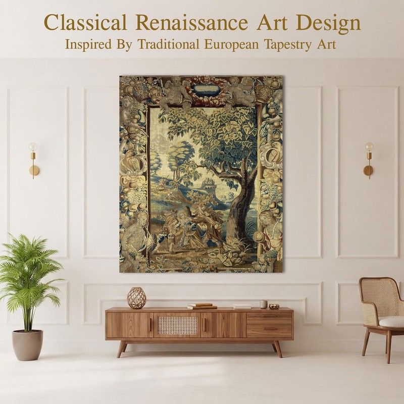 Antique French Tapestry, Renaissance Court Wall Decor 39x56in