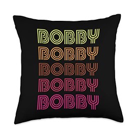 First Name Bobby Funky Retro Vintage Disco Design Throw Pillow