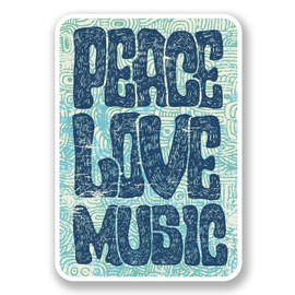 2 x 10cm Peace Love Music Vinyl Sticker Laptop Car Camper Surf Guitar Kids #6649 (7cm Wide x 10cm Tall)