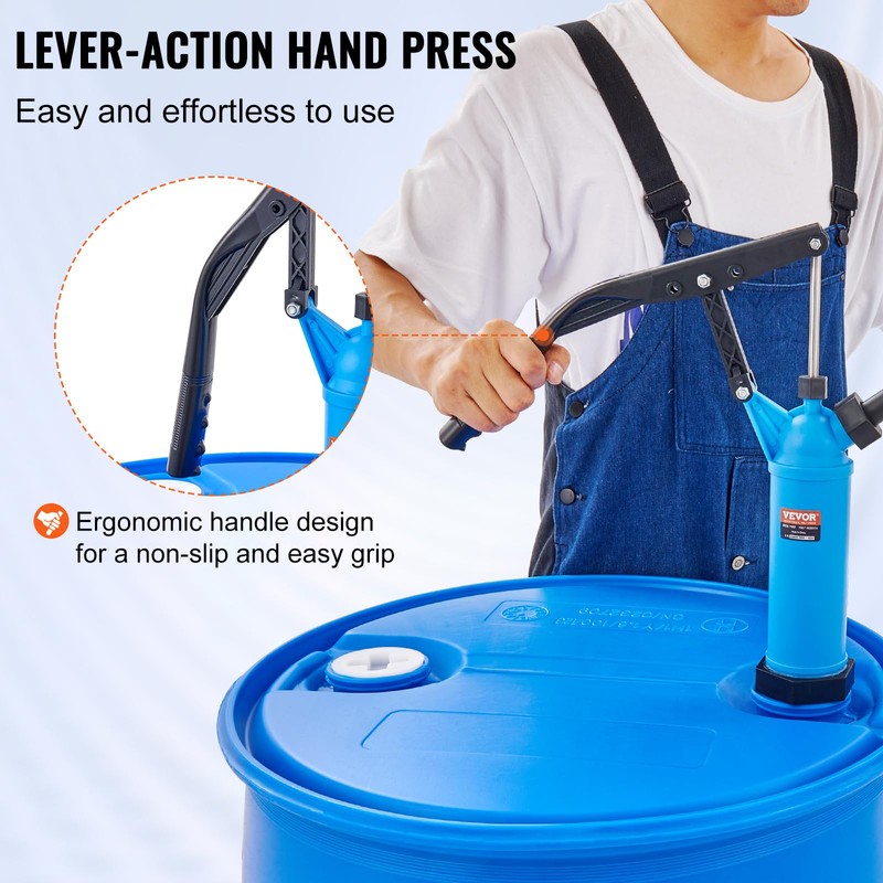 VEVOR Drum Pump, 9.5 oz. Per Stroke, Lever-Action Barrel Pump,