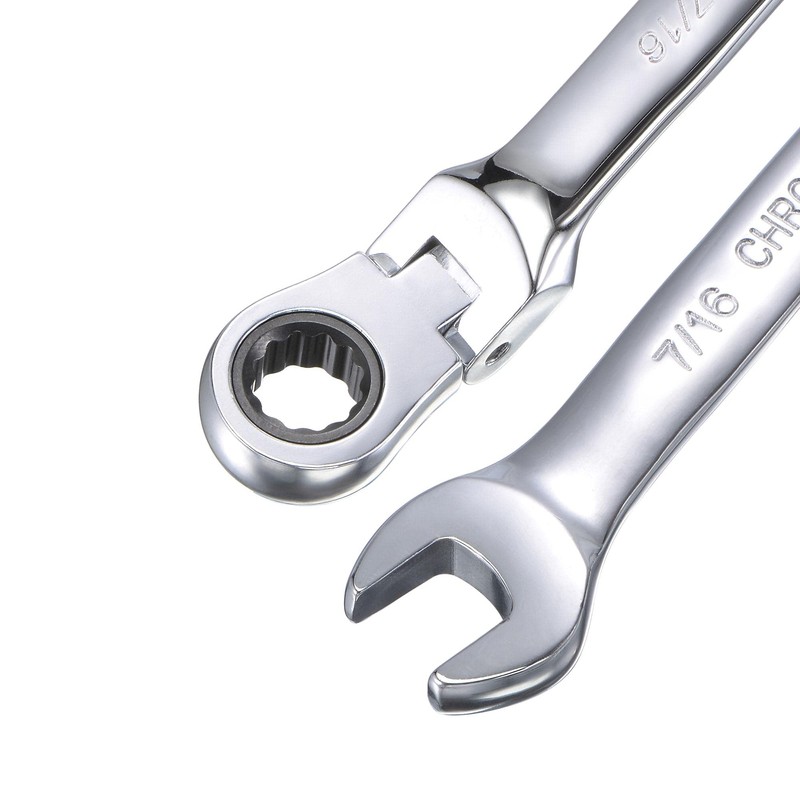 sourcing map 7/16 Inch Flex-Head Ratcheting Combination Wrench SAE 72