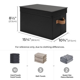 StorageWorks Lidded Storage Bins, Foldable Decorative Boxes, Fabric Basket with Handles, Large, Black, 3-Pack