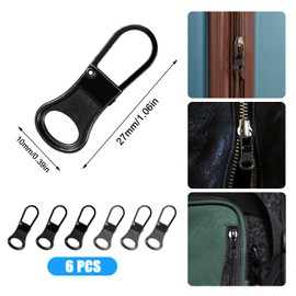 6pcs Zipper Pull Replacement, Detachable Zipper Tab Zipper Pullers Repair Handle Metal Pull Cord Extender Zip Head Mend Fixer for Clothing Backpack Jackets Pants Boots Luggage (Black, Dark Gray)