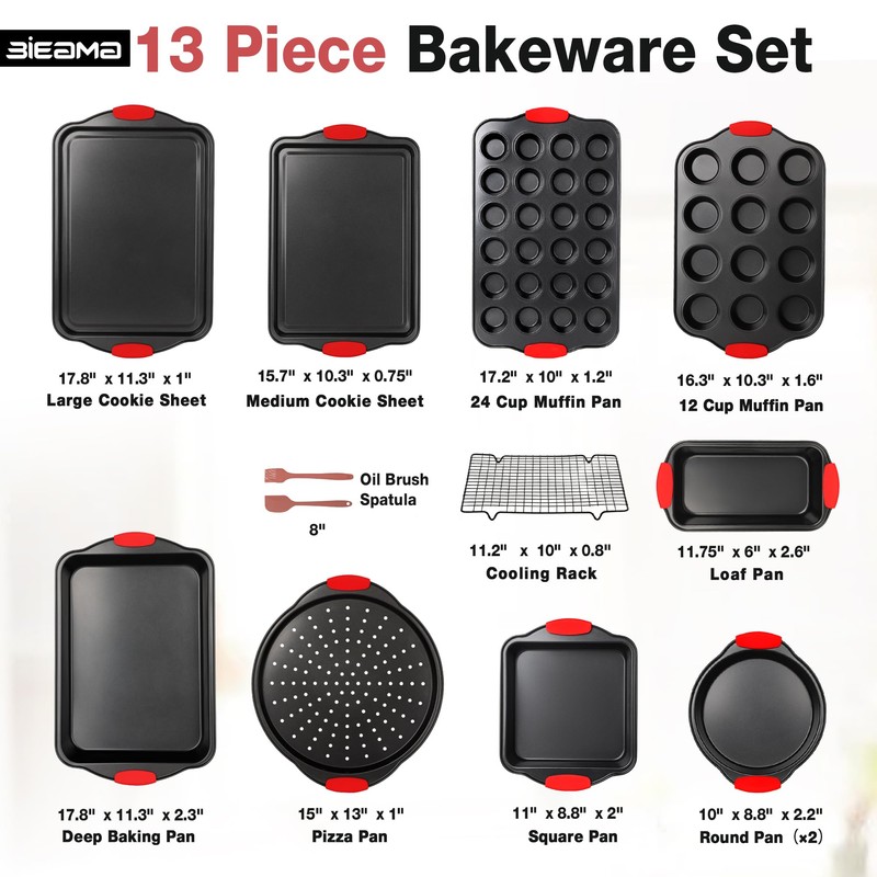 BIEAMA 13-Piece Baking Pans Sets, Nonstick Bakeware Sets