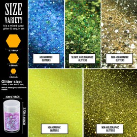 Teenitor Fine Glitters and Holographic Chunky Glitters for Nails, Assorted Glitter Slime, Festival Glitter for Nail Face Hair Body , Glitter for Resin Tumblers, 16+16pcs