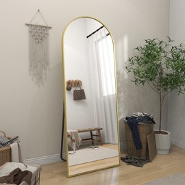 BEAUTYPEAK 64"x21" Arch Floor Mirror, Full Length Wall Hanging or Leaning Arched-Top Full Body Mirror with Stand for Bedroom, Dressing Room, Gold