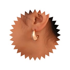 Wendalern Chunky Gold Hoop Earrings Sparkling Cubic Zirconia Diamond Crescent Moon Earrings Paved Rhinestone Drop Stud Earrings Thick Open Huggie Hoop Earrings Jewellery for Women Girls, Zinc, No