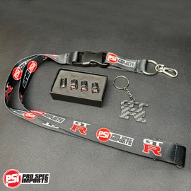 PRO SPEC IMPORTS - Carbon 3pc GTR Combo! Carbon Fibre GTR Tire Valve stem caps, Carbon Fibre GTR Keychain, GTR Lanyard - for GT-R Skyline, R35, R34, R33, R32, Gift