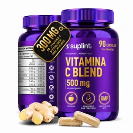 Vitamina C 300 mg con Jengibre – Cápsulas Veganas de Vitamina C Pura para Inmunidad y Energía – Suplemento Natural con Antioxidantes – Sin OGM, Sin Gl