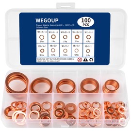 WEGOUP Copper Washers, 100 PCS Copper Washer Assortment Kit – 10 Different Sizes Flat Sealing Crush Washers (M5-M20) for Automotive, Plumbing, Electrical, Mechanical, and Oil Drain Plug Applications