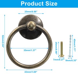 Unlorspy 6 Pcs Metal Drawer Ring Knobs, Drop Ring Drawer Pulls,Cabinet Ring Pull Handles Knobs with Screws for Cabinets Dresser Drawers (Bronze, 1-3/4 Inch OD)