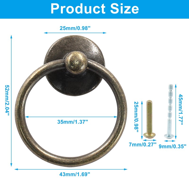 Unlorspy 6 Pcs Metal Drawer Ring Knobs, Drop Ring Drawer