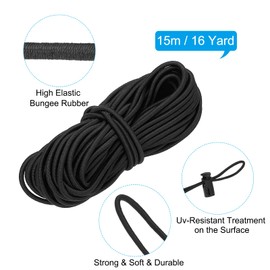 PATIKIL 16 Yard Elastic Bungee Cord & Single Hole Cord Lock & Double Hole Spring Toggle Stopper for Paracord Drawstring Shoelaces Clothing Backpack Bags Black Pack of 21