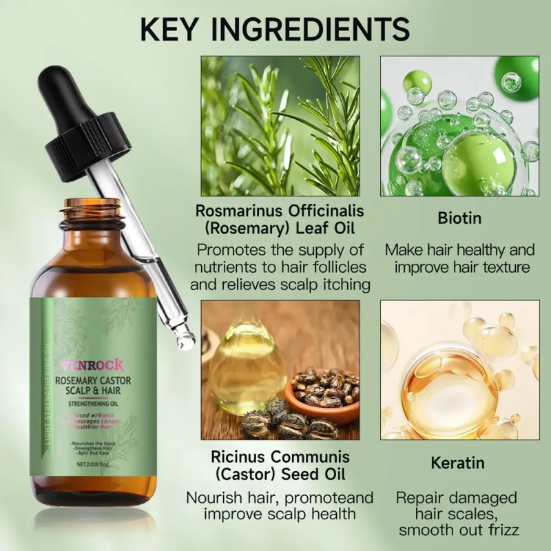 Aceite Capilar Venrock, Romero, Ricino, Biotina, Infusión De