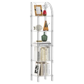 CRTERICX 5-Tier Acrylic Arched Bookcase, Square Legs, 13.8''W x 11.8''D x 59.6''H, Clear Narrow Bookshelf for Small Space, Unique Book Shelves for Home Office, Living Room, Bedroom, Modern