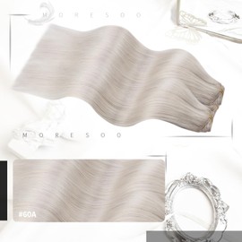 Moresoo Clip in Hair Extensions Blonde Natural Hair Extensions Clip in Human Hair Color #60A White Blonde Human Hair Extensions Clip in Straight Hair Clip Extensions 7PCS 120G 16 Inch