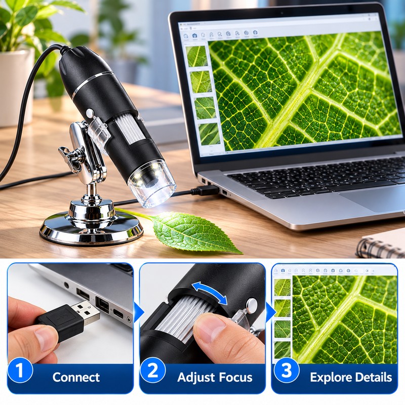 USB Digital Microscope for Close-Up Inspection – 50X–1600X Magnification with