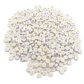 500 abalorio de acrílico de 4 x 7 mm para pulseras de amistad, fabricación de joyas, acrílico plano redondo blanco con abalorio de alfabeto dorado para manualidades, pulseras, collares, llaveros,